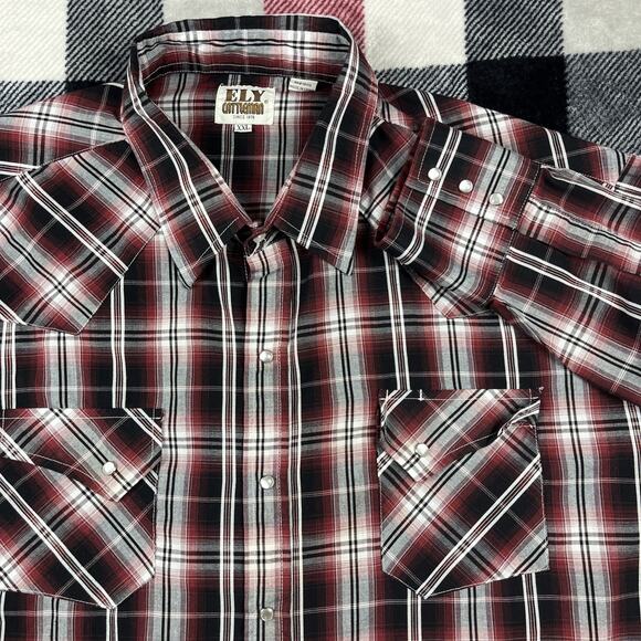 Ely Cattleman Pearl Snap Shirt Long Sleeve 2XL Mens Black Plaid Western Button - Picture 1 of 9